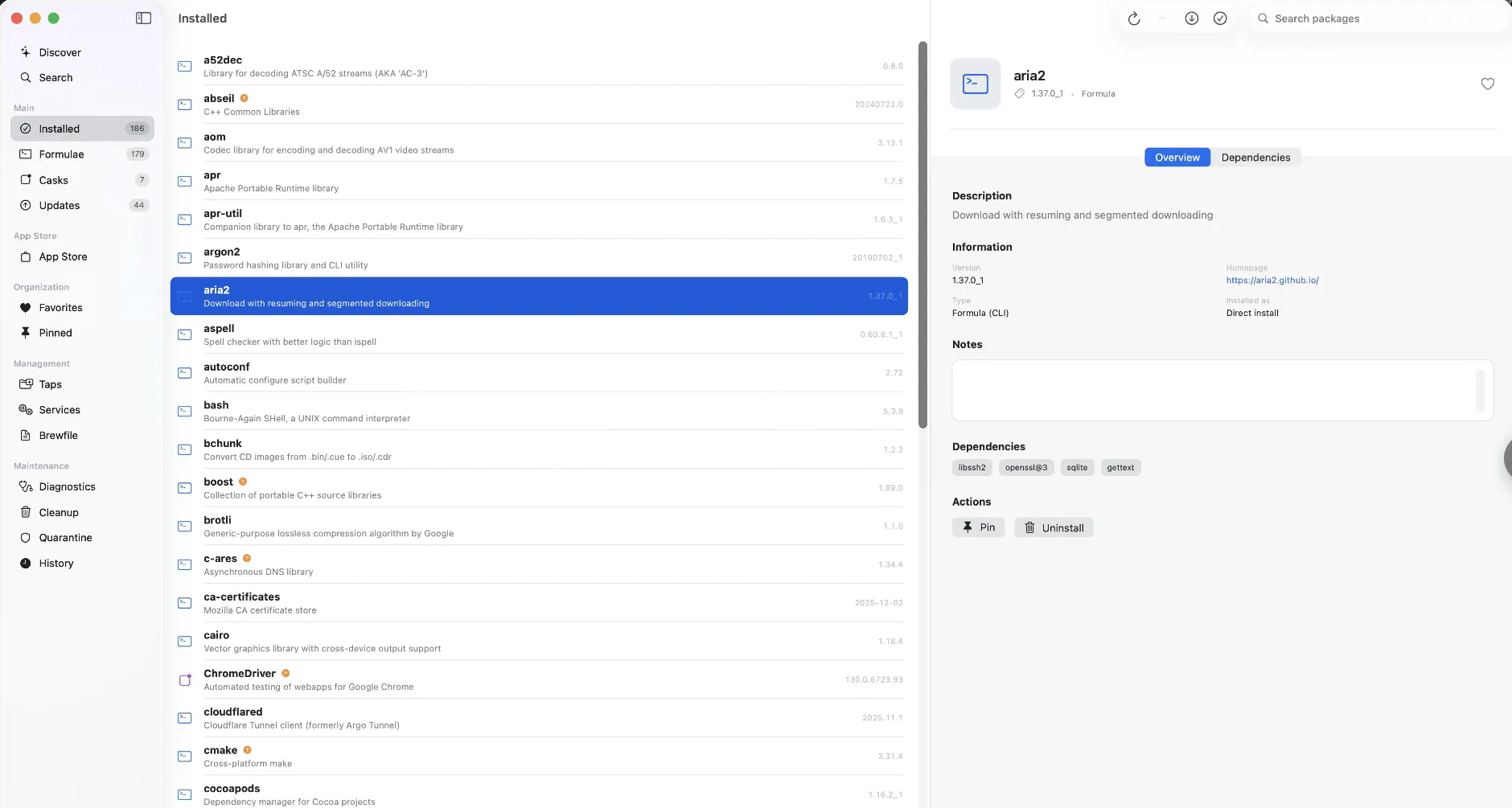 Taphouse main package browser on macOS